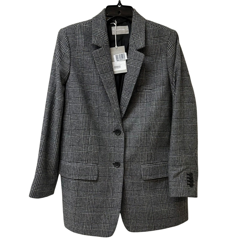 Everlane The Oversized Blazer Glen Plaid Wool Blend Grey Black White Size 10 NWT